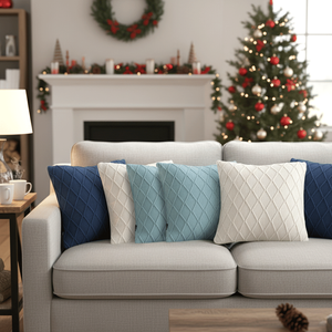 SOGA Juego de 6 fundas de almohada decorativas de 45 cm con tejido de diamantes, 2 color crema, 2 azul marino y 2 azul cielo - Product Image 6