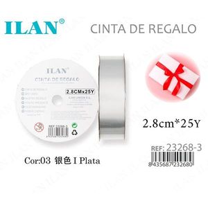Cinta de Regalo Ilan de 2.8 cm x 25 yardas, Color Plata, para Envolver Regalos - Product Image 3