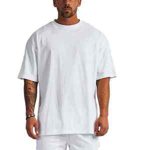 T-shirt en toile unie décontracté surdimensionné pour homme, personnalisé avec logo imprimé, 100 % coton, coupe classique, respirant - Product Image 1