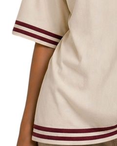 T-shirt Oversize Femme Beige Personnalisé par le Fabricant, Coupe Ample Décontractée en Coton, Manches Courtes avec Bordure Contrastante, Style Streetwear pour l'Été - Product Image 2