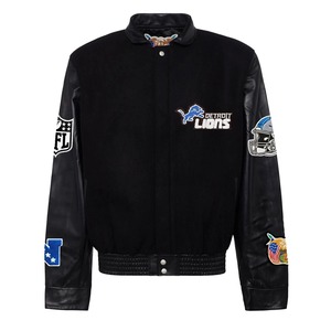 เสื้อแจ็คเก็ตวาร์ซิตี้ ดีทรอยต์ ไลออนส์ ทำจากขนสัตว์และหนัง สีดำ - Product Image 1