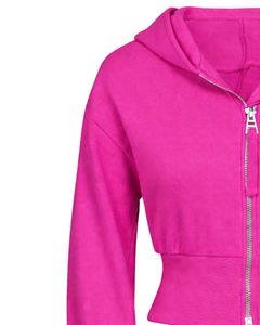 Womens Hot Pink <b>Cropped</b> <b>Zip</b> <b>Up</b> Hoodie Slim Fit Long Sleeve Casual Streetwear Cotton Fleece Sweatshirt Custom Logo ODM Factory - Product Image 3