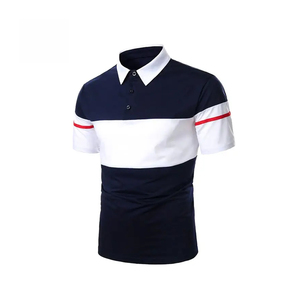 Polo de Manga Corta Personalizado para Hombre, Diseño Casual de Punto con Bloques de Color, Cierre de Botones, Tejido Sólido con Detalles en Azul Marino, Blanco y Rojo - Product Image 2