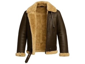 Men's Genuine Leather <b>Bomber</b> <b>Jacket</b> With Faux Fur Lining Zipper Closure Windproof Winter Wear - Product Image 1