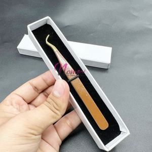 Pince à épiler à pointe plaquée or de type crochet, revêtement en poudre marron, acier inoxydable durable, pince à épiler pour extensions de cils - Product Image 4