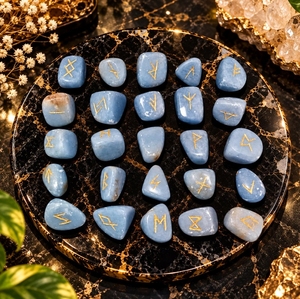 Juego de runas Angelita natural de 25 piezas, grandes piedras de runas nórdicas, juego de adivinación Angelita, grandes piedras de runas, regalo de adivinación espiritual - Product Image 5
