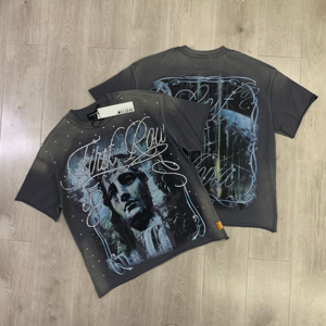 Streetwear Rhinestone Graphic Tee Oversized Heavy Cotton <b>Y2K</b> Hip Hop Fashion Washed Unisex Plus Size T <b>Shirt</b> Printed Front Silk - Product Image 5