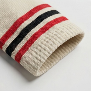 Chaussettes mi-hautes pour hommes, couleur crème, rayées, tricotées, respirantes, en coton, pour un usage quotidien, style régulier, printemps - Product Image 4