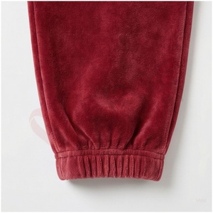 Unisex Red <b>Velour</b> <b>Tracksuit</b> Set Full Sleeve Hooded Zipper Front Solid Color Casual Winter Wear Regular Fit Adults - Product Image 6