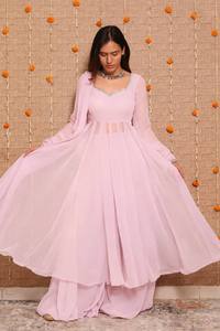 Pink Floor-Length Anarkali <b>Suit</b> With <b>Silver</b> Embellished Neckline Elegant Indian Pakistani Wedding Dress Women's Loose Fit - Product Image 5