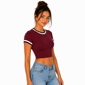 Camiseta Deportiva Premium de Manga Corta con Bloques de Color, Corte Ajustado, Transpirable, Cuello Redondo, Logotipo en Contraste, Estilo Retro - Product Image 3