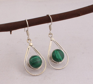 Wholesale 925 Sterling Silver Malachite <b>Earrings</b> Natural <b>Green</b> Gemstone Drop <b>Earring</b> for Women Artisan Handmade Jewelry Supplier - Product Image 6