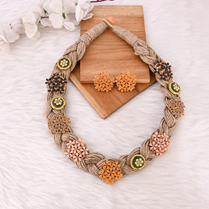 Multi Gemstone Jute Thread <b>Necklace</b> with Earring Set Boho Eco-Friendly Layered <b>Statement</b> Fashion Jewelry for Women - Product Image 2