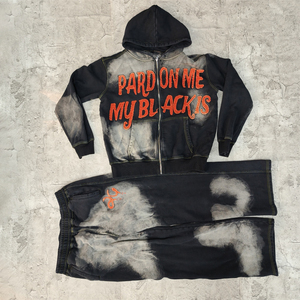 Survêtement délavé au soleil, teint et déchiré, avec patchwork, sweat à capuche en coton épais de qualité supérieure, coupe oversize unisexe, style streetwear - Product Image 2