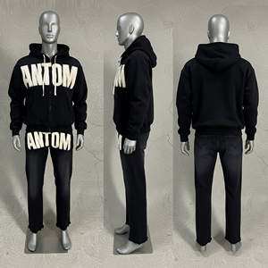 Men Winter Plus Size Two Piece Set Cropped <b>Hoodie</b> Flared Pants Printed Letter Design Casual Streetwear 100% Cotton Breathable - Product Image 1