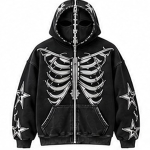 Nouveau sweat à capuche personnalisé d'hiver avec motif squelette intégré et étoile thoracique, 100 % coton, coupe oversize, respirant, décontracté - Product Image 1