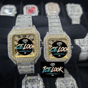 นาฬิกาข้อมือควอตซ์ทรงสี่เหลี่ยมหรูหราสำหรับทุกเพศจาก Ice Look Jewelry สายสแตนเลสประดับเพชรโมอิสซาไนต์ กระจกแซฟไฟร์ ระบบจักรกล - Product Image 2