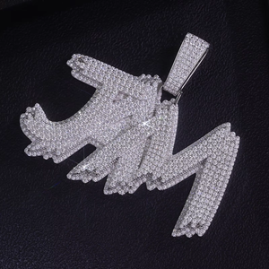 Pendentif lettre JAM micro-pavé en cristal plaqué argent, breloque hip-hop, bijoux de mode unisexe - Product Image 2
