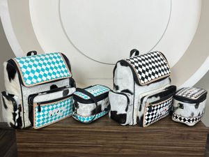 Mochila Pañalera de Cuero a Cuadros Estilo Occidental 2025, Hecha a Mano, con Bolso Cosmético a Juego, Conjunto de Dos Piezas para Mujer - Product Image 5