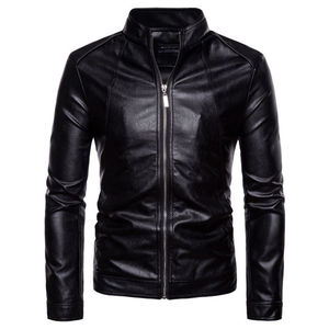 Mens Genuine Leather Bomber Jacket Thick Warm Polyester Lining Waterproof Breathable Eco-Friendly Front <b>Zip</b> Comfortable Cotton - Product Image 1