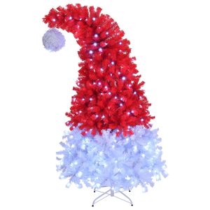 Albero di Natale Pre-Illuminato da 1,8 m con Cappello di Babbo Natale, 300 Luci e 1050 Punte di Rami, Albero di Pino Artificiale con Cerniere in Materiale PE - Product Image 2