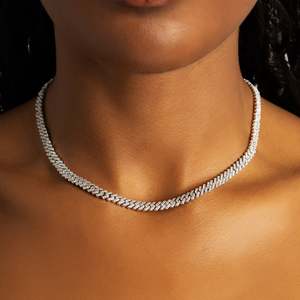 Luxury Rhodium Plated 925 Silver <b>Rope</b> <b>Chain</b> Necklace With Round Brilliant Cut Diamond Channel Setting Unisex Everyday Wear - Product Image 5
