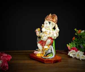 Nirmala Handicrafts NH3630 Handmade Resin Ganesh (Gajanan) <b>Statue</b> with Mushakraj Base for Home & Temple Decor Made in Rajasthan - Product Image 2