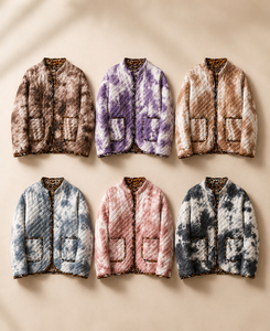 Chaqueta Acolchada Tie Dye para Mujer, Cuello Mandarín, Estampado de Leopardo, Prenda Exterior Vintage, 100% Poliéster, Bolsillos Acolchados, Largo Regular - Product Image 4