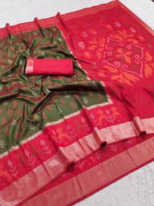Sari indien ethnique vert en soie Pathani, style Banarasi, drapé avec bordure rose, tenue de mariage indienne traditionnelle pour femmes - Product Image 6