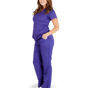 Ensemble de tenue médicale de maternité pour femme, violet, à manches courtes, col en V, uniforme d'allaitement, tenue de travail pour hôpital, haut et pantalon, coupe ajustée, vêtements de spa - Product Image 1