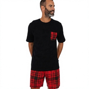 Men's Black Pocket <b>Knitted</b> Plain Dyed T-Shirt <b>Set</b> Red Shorts 100% Cotton Casual Summer Wear - Product Image 6