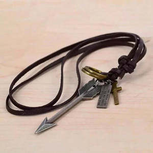 Vintage Alloy Silver Arrow Pendant Necklace with Adjustable Leather Cord for Men & Boys - Product Image 4