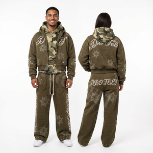 Custom Clothing French Terry Hoodie & Pants Set Streetwear <b>Spray</b> <b>Paint</b> Effect Graphic Custom Logo Hoodie & Jogger Tracksuit - Product Image 4