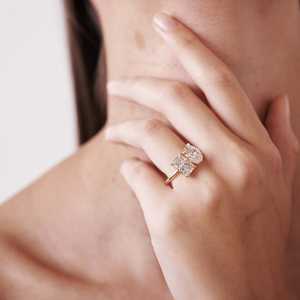 14K Gold IGI Certified Oval & Radiant Cut <b>Two</b> <b>Stone</b> Lab Grown Diamond Toi Et Moi <b>Ring</b> Custom Handmade Luxury Engagement <b>Ring</b> RTS - Product Image 3