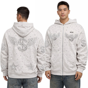 Trending Y2K Bling Rhinestone Graphic Hoodies Full Zip Heavy Fleece Streetwear Custom Logo Bulk Supplier Premium Quality - Product Image 1