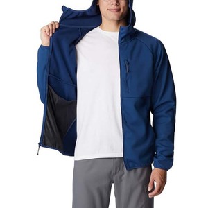 Men's Blue Hooded <b>Fleece</b> <b>Jacket</b> Regular Fit Zipper Closure Solid Color Windproof Casual Style Autumn Wear Polyester Shell - Product Image 6