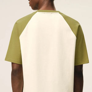 100% Cotton Heavyweight Oversized Seam T Shirt High Quality with Boxy Fit Silk Screen Custom Beige Green Raglan T-Shirt Men - Product Image 2