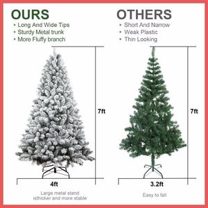7.5ft Snow Flocked Artificial Christmas Tree with Prelit Pine Cones Hinged Easy Assembly Reinforced Metal Base Xmas Trees - Product Image 3