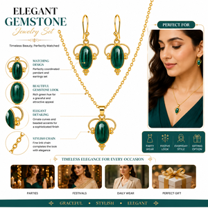 Conjunto de Joyería de Piedra Verde de Diseño con Collar y Pendientes a Juego, Accesorios de Moda para Mujer - Product Image 6