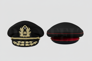 Black Formal Embroidered Peak Cap Hand made Gold Leaf Design Premium Wool Blend Custom Logo Adjustable Uniform Style Visor Cap - Product Image 2