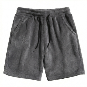 Ensemble court streetwear pour homme en molleton tricoté gris ultra-doux 100 % coton avec cordon de serrage ajustable, coupe décontractée et chaude pour l'hiver - Product Image 3