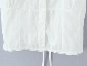 Women’s White Cotton Crop <b>Top</b> Peter Pan Collar Button Up Lace Up Short Sleeve Casual Summer Fashion Tee - Product Image 5