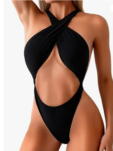 Maillot de bain une pièce sexy à bretelles croisées et découpes pour femme - Tenue de plage estivale - Product Image 3