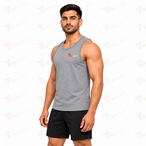 Men's <b>Yellow</b> Sleeveless <b>Tank</b> <b>Top</b> O-Neck Sporty Breathable Polyester Workout Gym Vest Front Logo Print Men Gym <b>Tank</b> <b>Top</b> - Product Image 2
