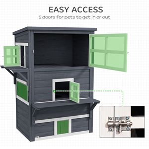 Casetta Classica per Gatti a 3 Piani da Esterno con Porta di Fuga, Riparo Resistente alle Intemperie per Gatti, Design Rettangolare Solido per Piccoli Animali - Product Image 6