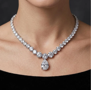White Water Drop Zircon <b>Necklace</b> and Earring <b>Set</b> 925 <b>Silver</b> Gold Plated Trendy Jewelry for Wedding Party Engagement Women - Product Image 1