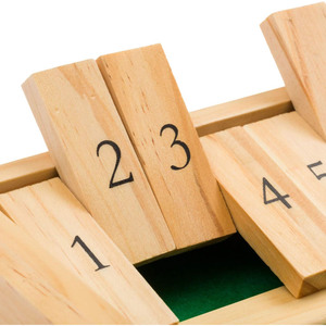 Juego de dados de madera Shut The Box con fichas numeradas y una superficie de juego de fieltro verde para entretenimiento familiar moderno - Product Image 3