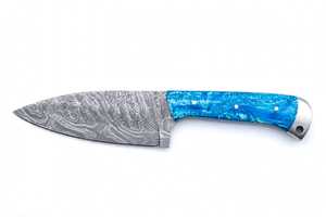 Outil de cuisine en acier damas fabriqué à la main avec manche en résine époxy bleue - Product Image 4