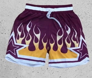 Custom Men's <b>Woolen</b> Bermuda Mid Basketball Shorts Red Yellow Letter Print Front Logo Anti-Wrinkle Athletic Training Drawstring - Product Image 1