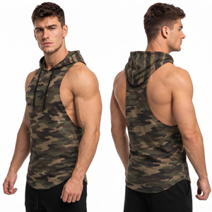 Chaleco Deportivo con Capucha y Estampado de Camuflaje, Transpirable, Sin Mangas, para Hombre, de Algodón y Poliéster, para Gimnasio - Product Image 1